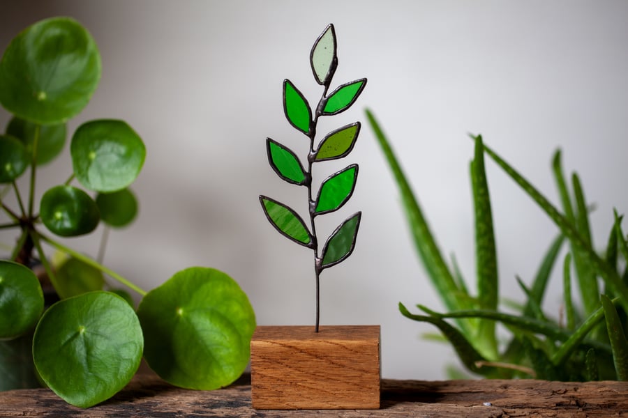 Stained Glass Leaf Suncatcher Free Standing Ornament