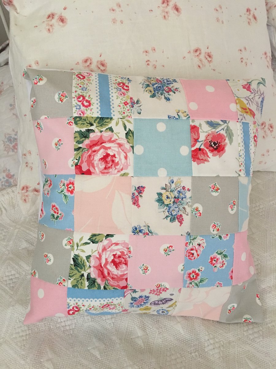 Patchwork cushion cover in Cath Kidston , Clarke & Clarke Cotton  fabrics 