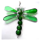 Dragonfly Suncatcher Stained Glass Green Bead-Tailed 051