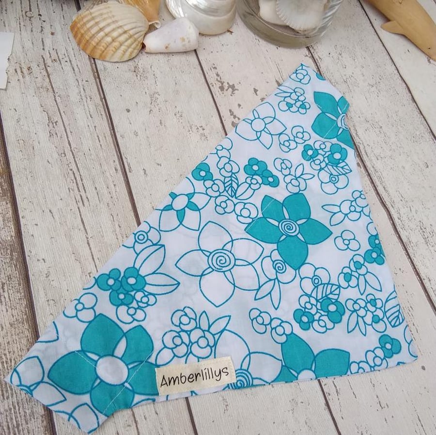 Dog Bandana Over the Collar Blue Flower Design