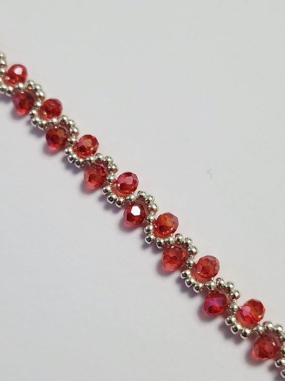 Coral Red Crystal Bracelet - Miyuki Beads, Handmade Jewellery