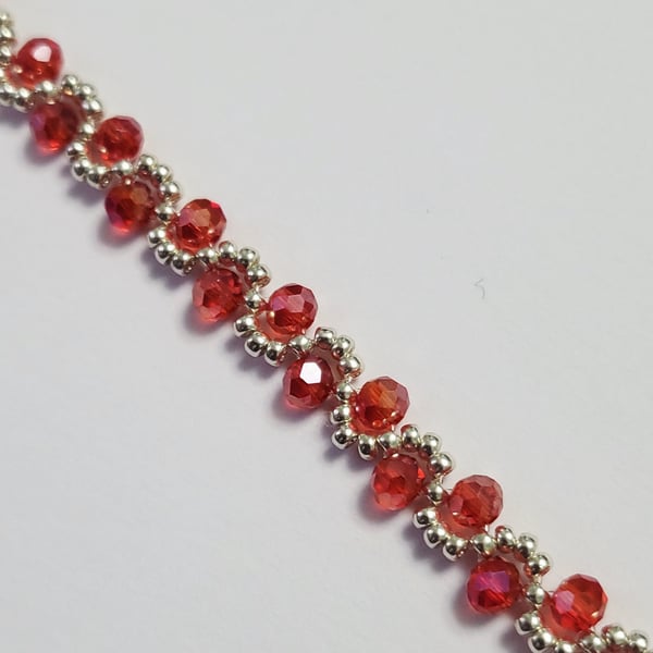 Coral Red Crystal Bracelet - Miyuki Beads, Handmade Jewellery