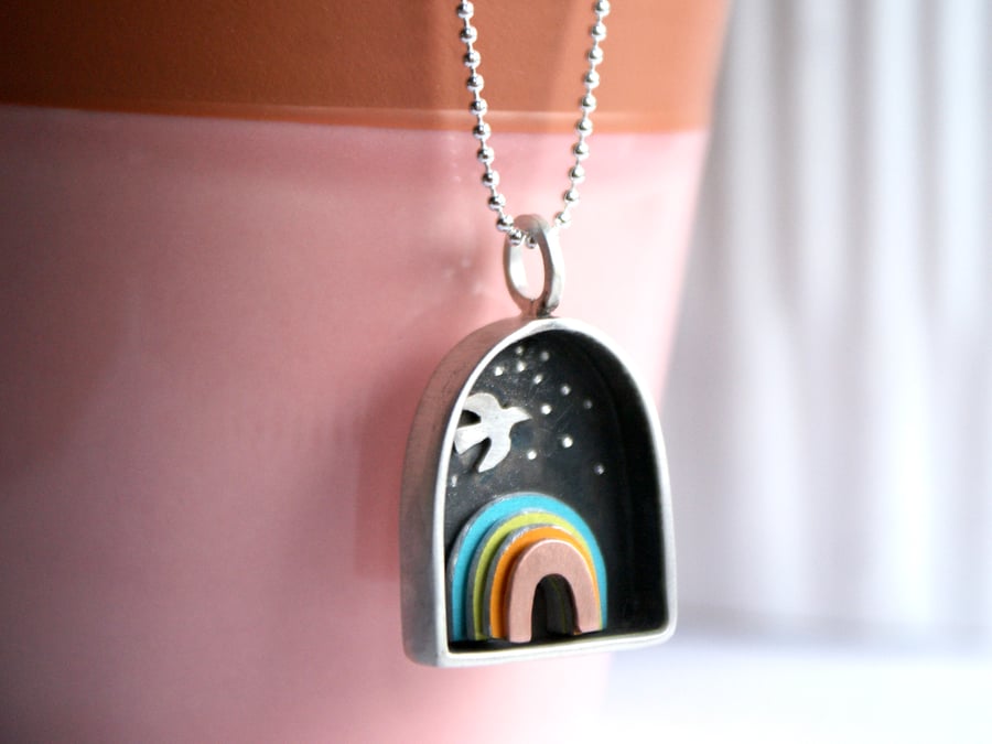 Over the rainbow shadow box necklace