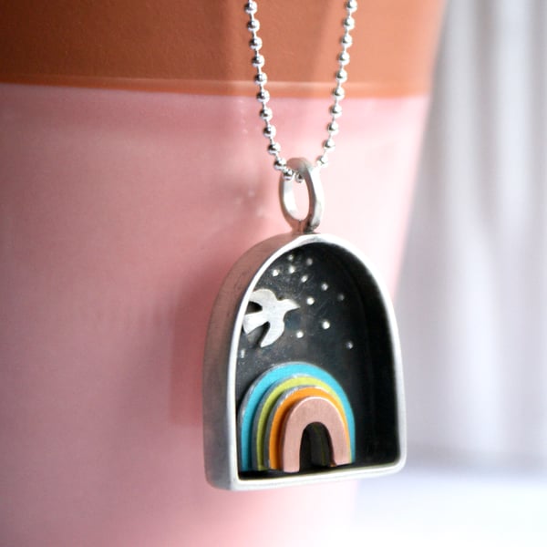 Over the rainbow shadow box necklace