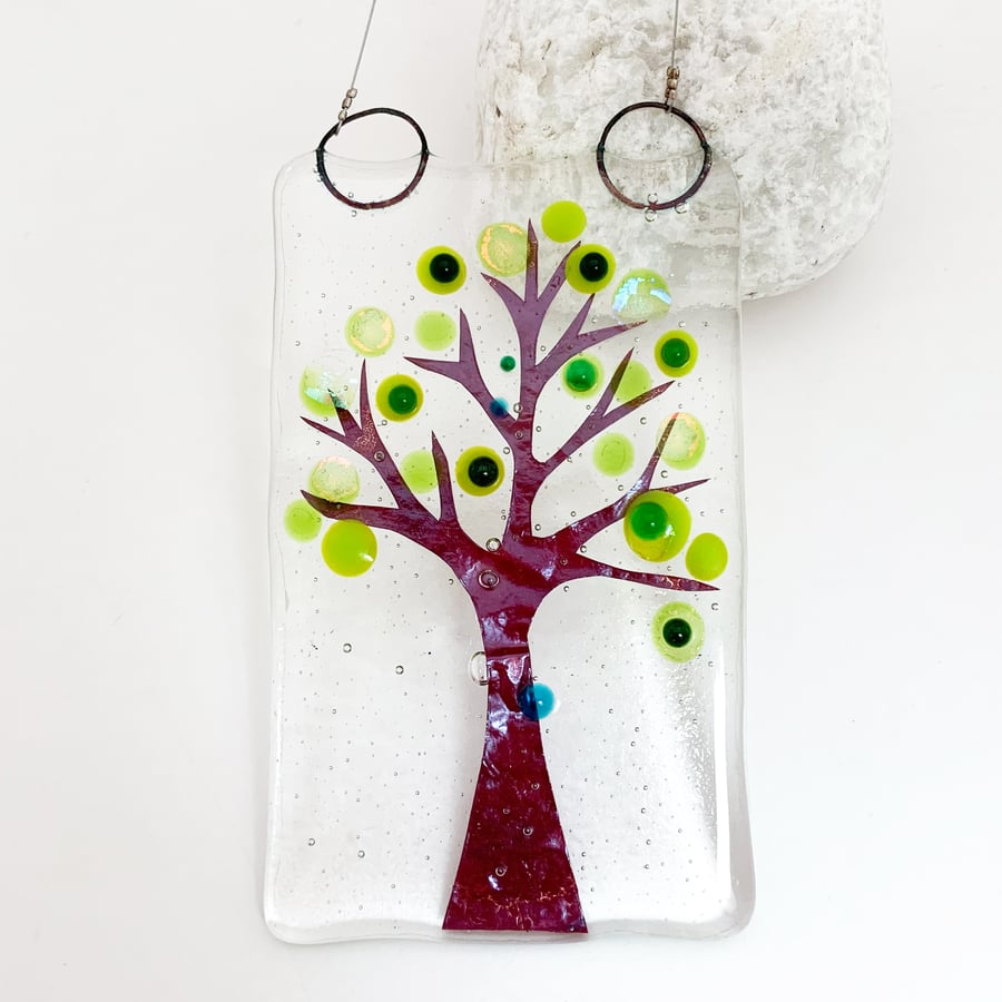 Seconds Sale - Green Tree Hanging - Handmade Glass Suncatcher