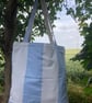 Large Blue and white striped tote bag.