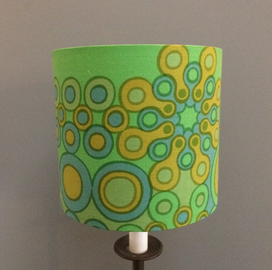 Geometric Mod Space Age Green 60s 70s RISECA Vintage Fabric Lampshade