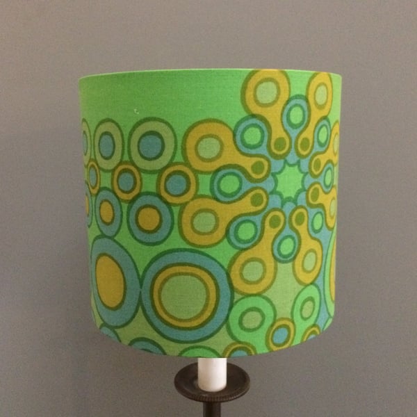 Geometric Mod Space Age Green 60s 70s RISECA Vintage Fabric Lampshade