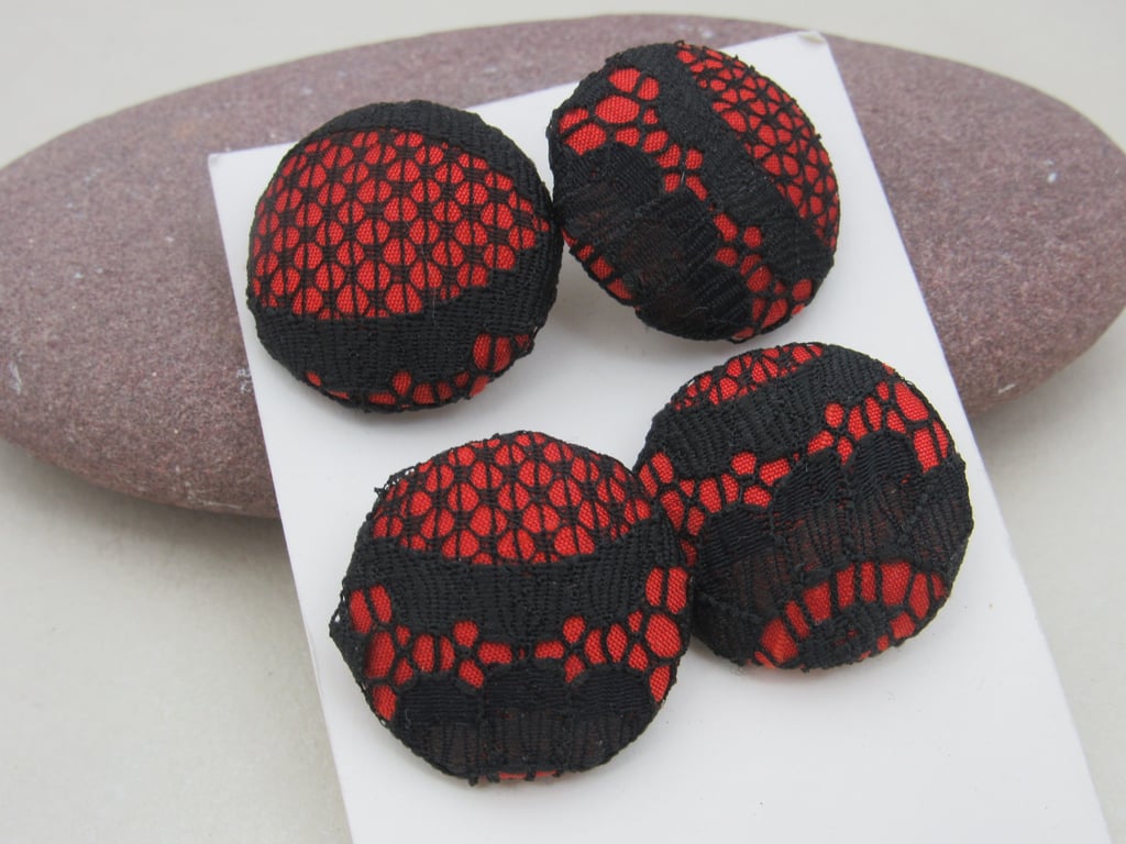 4 Handmade Silk and Lace Fabric Buttons