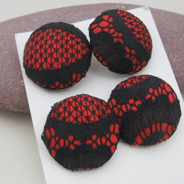 4 Handmade Silk and Lace Fabric Buttons