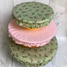 Reusable bowl covers - set of three. Sage green and pink