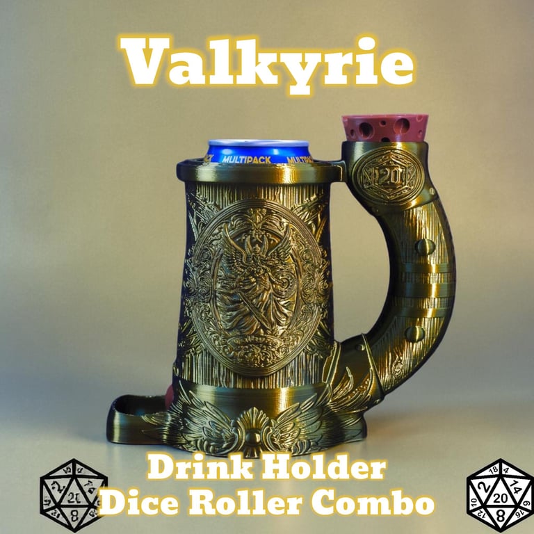 D&D Valkyrie Dice Tower Viking Themed Can Cozy Dice Roller and Drink Holder