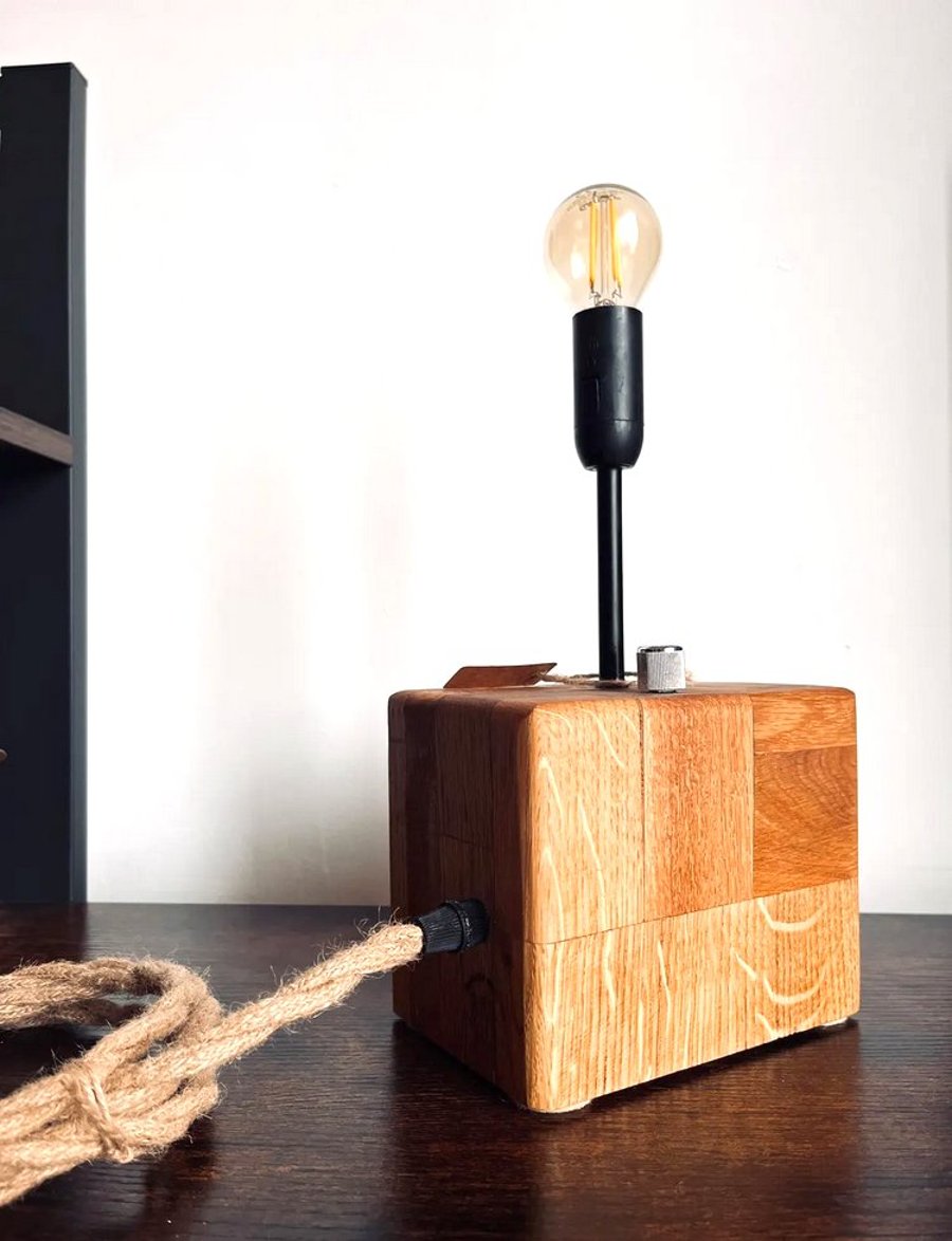 Reclaimed Oak Rustic Bedside Lamp – Handmade Natural Wooden Light