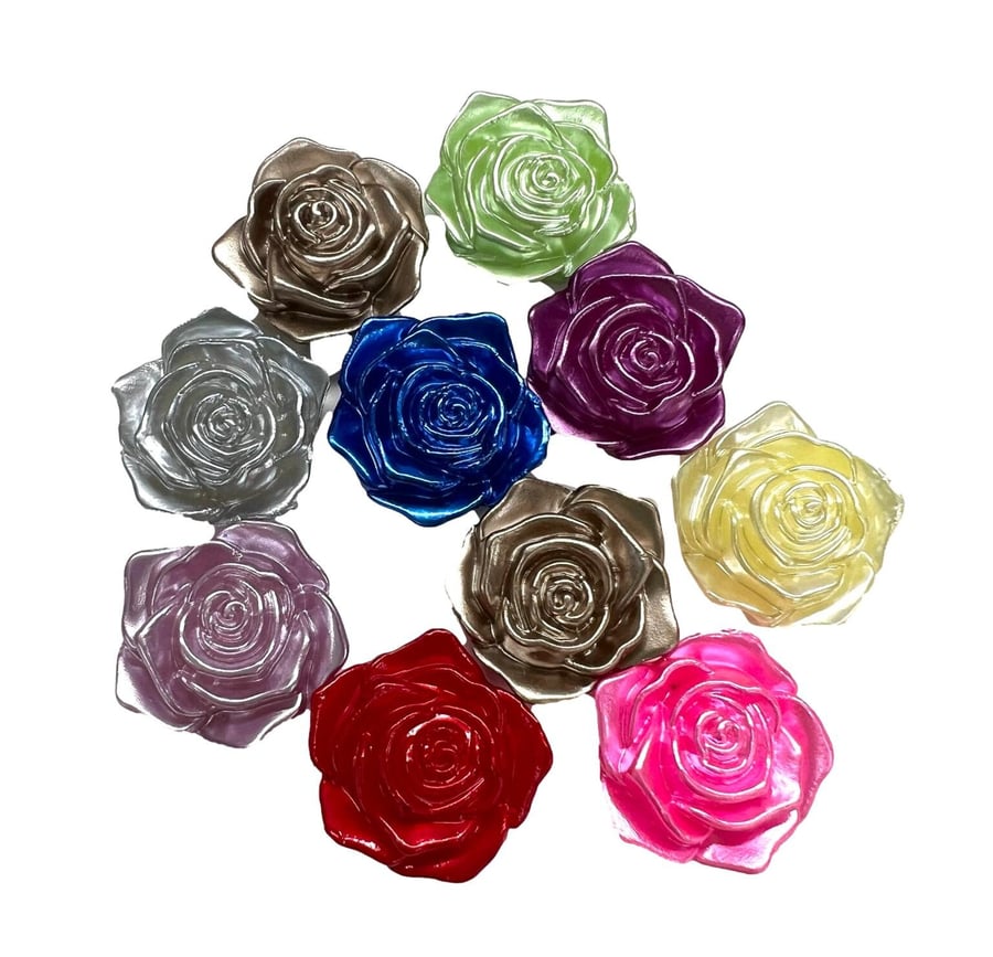 10pcs Kawaii Rose Flower Assorted Colours Flatback Resin Embellishments Cabochon
