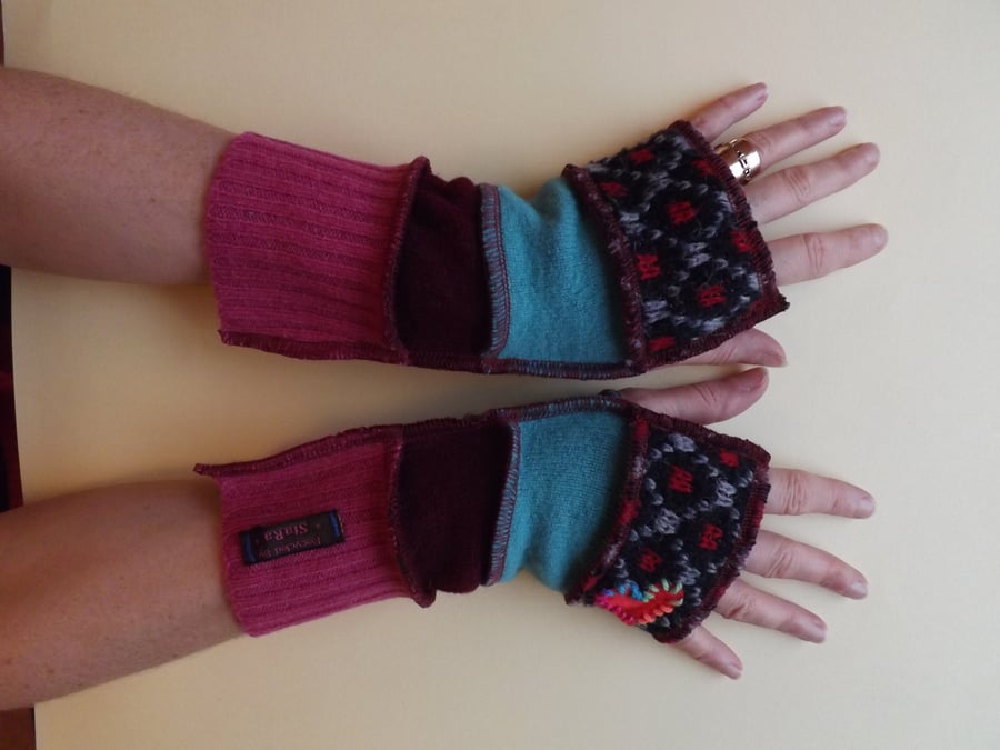 fingerless gloves made from recycled jumpers