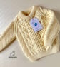 Baby Soft Merino Sweater, Cream Aran-style Pattern - actual chest size 21ins.
