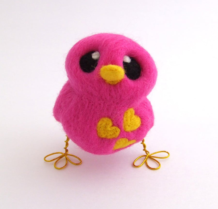 Needle Felted Bird in Pink and Yellow