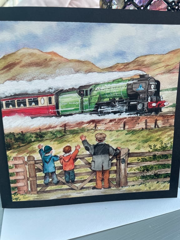 Speeding stream train layered birthday card or Father’s Day card 