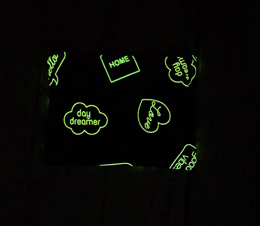 Glow in the dark fabric coin purse with lettering