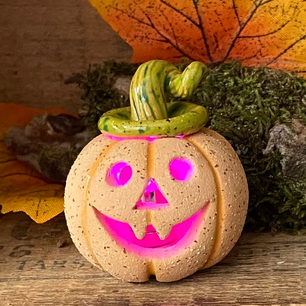 Ceramic pumpkin light up decoration carved face Jack o lantern no4