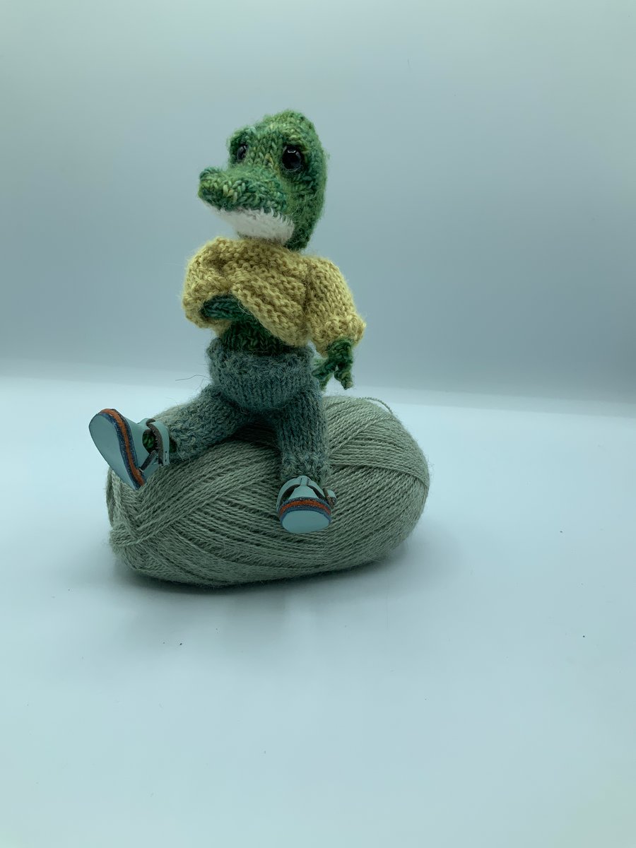 Hand Knitted Crocodile- Dot Pebbles Pattern 