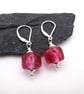 lampwork glass dark pink glass earrings