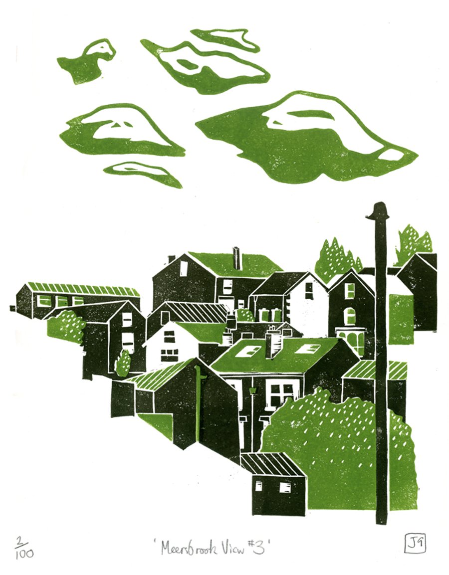Meersbrook View No.3 2-colour linocut print