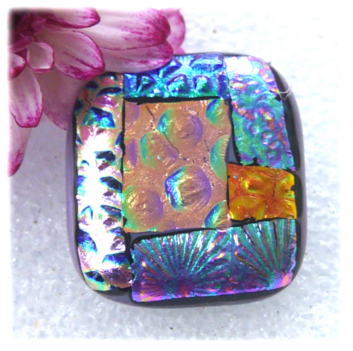 Patchwork Dichroic Fused Glass Brooch 083 Handmade 