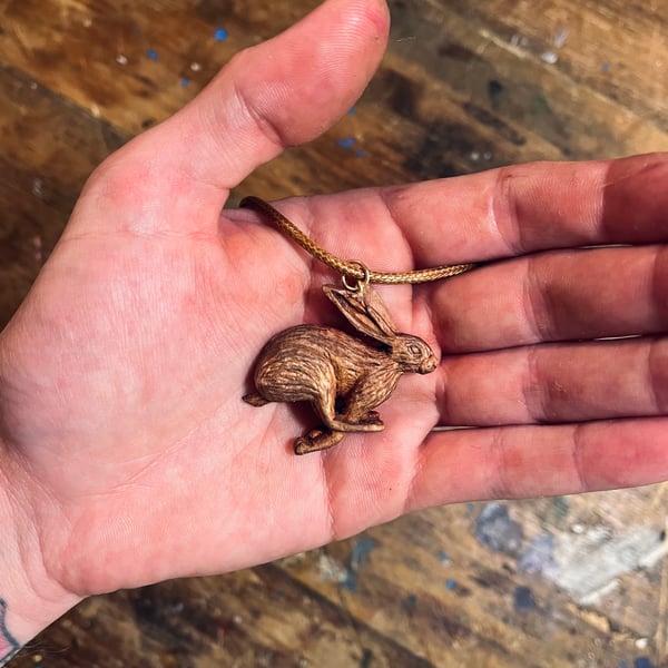 Hand Carved Woodland Hare Pendant