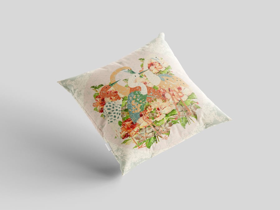 1 WHITE and CREAM CRANE DANCE CUSHION insert included by Livz Design.