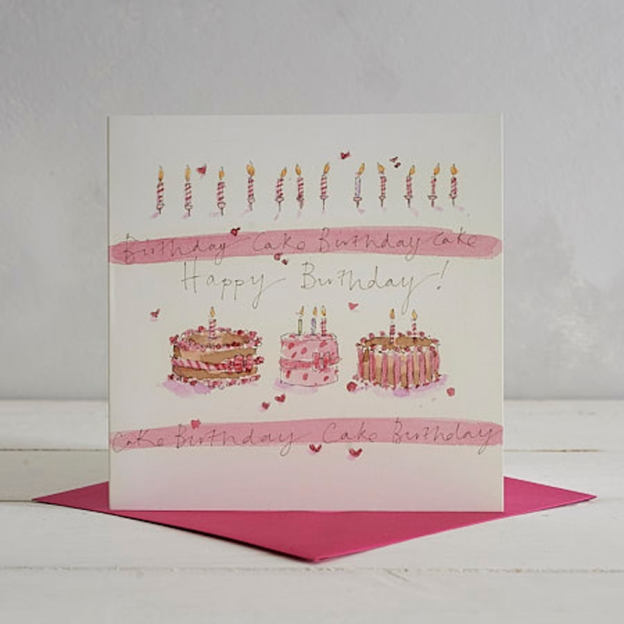 Happy Birthday three cakes greetings card