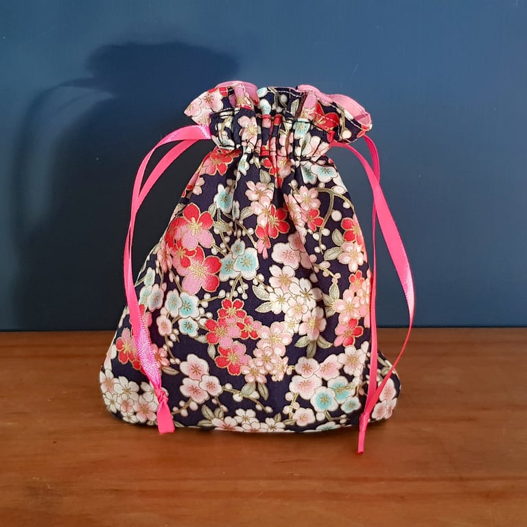 Cherry Blossom Reusable Gift Bag - Mini Floral Drawstring Present Bag