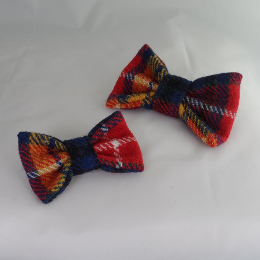 Handmade Harris Tweed Dog Bow - Red-Navy-Yellow Tartan
