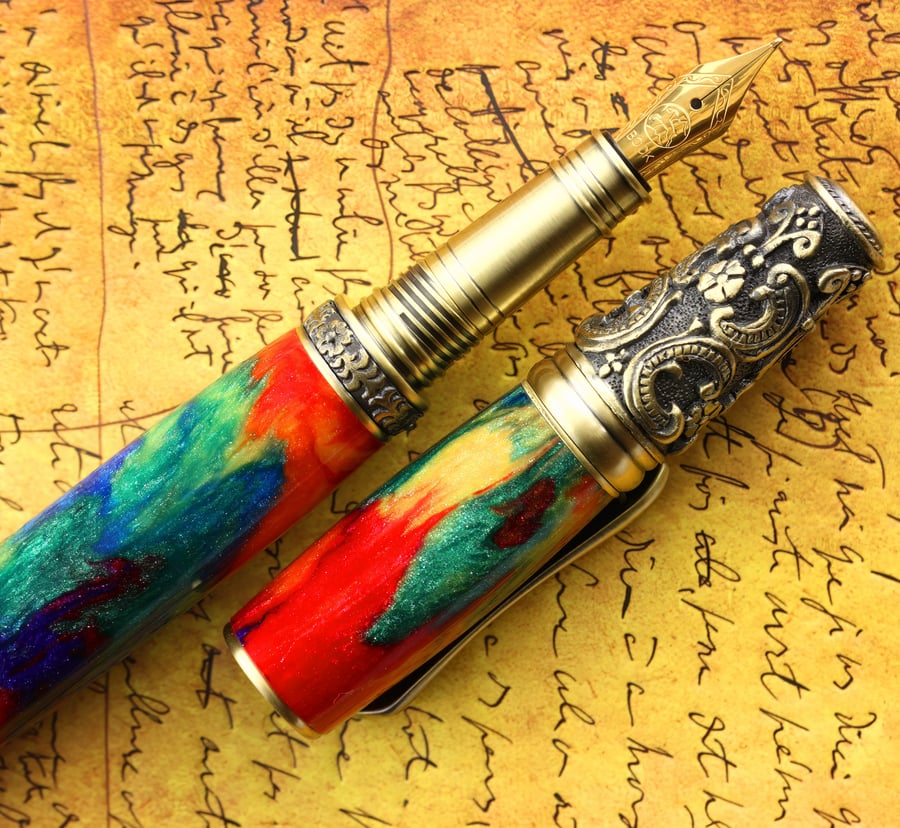 Fountain Pen Engravable and Handmade Rainbow Folksy