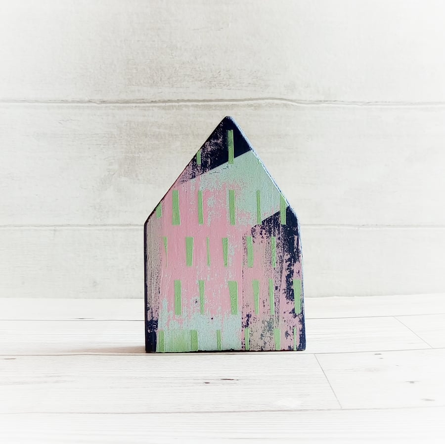 Wooden House, House Ornament, Screenprinted Wood