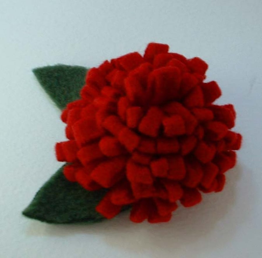 Handmade fleece flower brooch - red