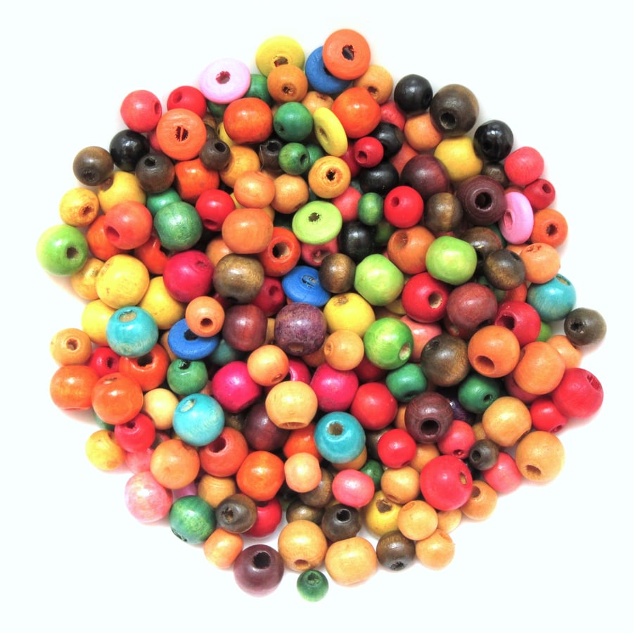 Small Mixed Colourful Wooden Beads 50g