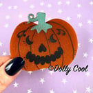 Large Pumpkin Acrylic Brooch by Dolly Cool - Vintage Style Novelty Brooch - Fake