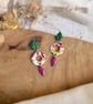 Autumn Fresh Abstract Marbled Hoop & Forest Green Leaf Polymer Clay Dangles - Image 3