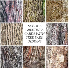 Greetings Cards - Blank - Set of 8 Tree Bark designs