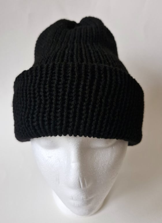 Black Wool Knitted Beanie Hat One Size