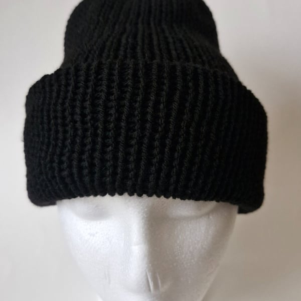 Black Wool Knitted Beanie Hat One Size