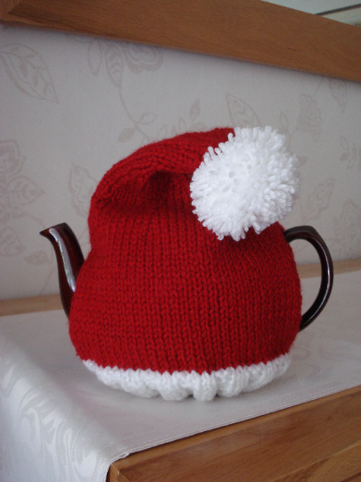 Santa Hat Christmas Tea Cosy Red With White Bobble And Sparkle (A497)