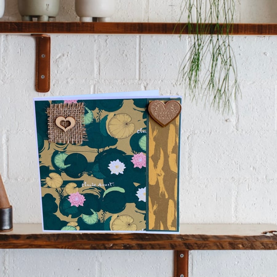 Claude Monet inspired blank greetings card and gift tag for a special occasion