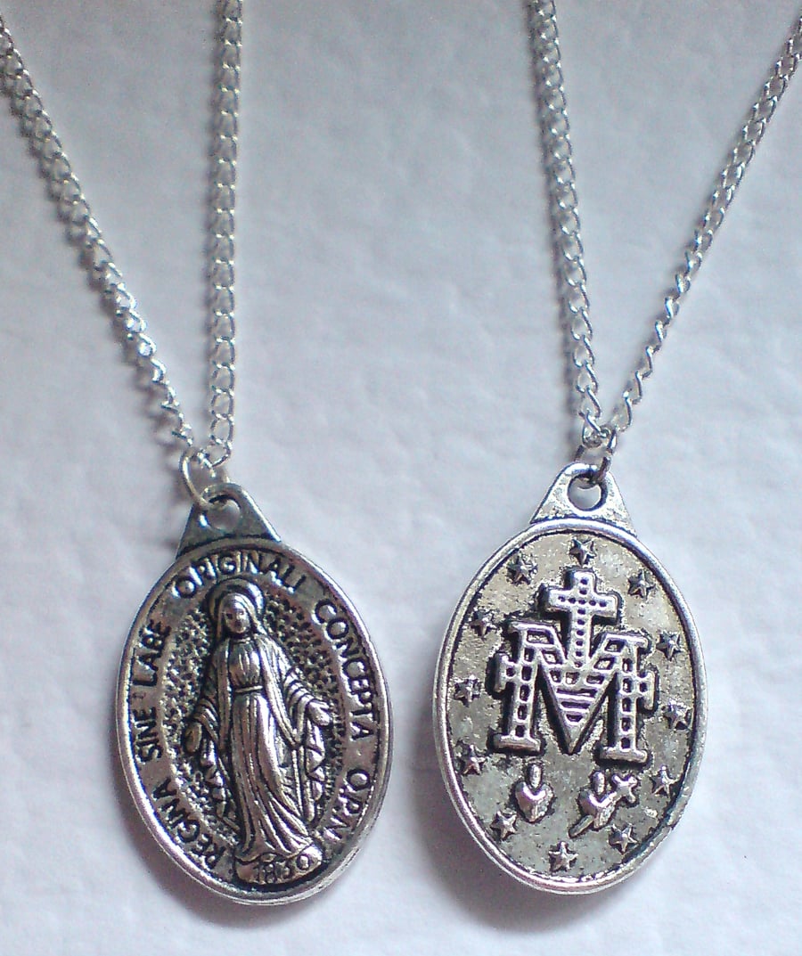 Silver Plate Virgin Mary Small Pendant Christia. Folksy