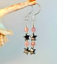 Pink Tourmaline & Hematite Star Earrings, October Birthday, Libra Jewellery Gift - Image 2