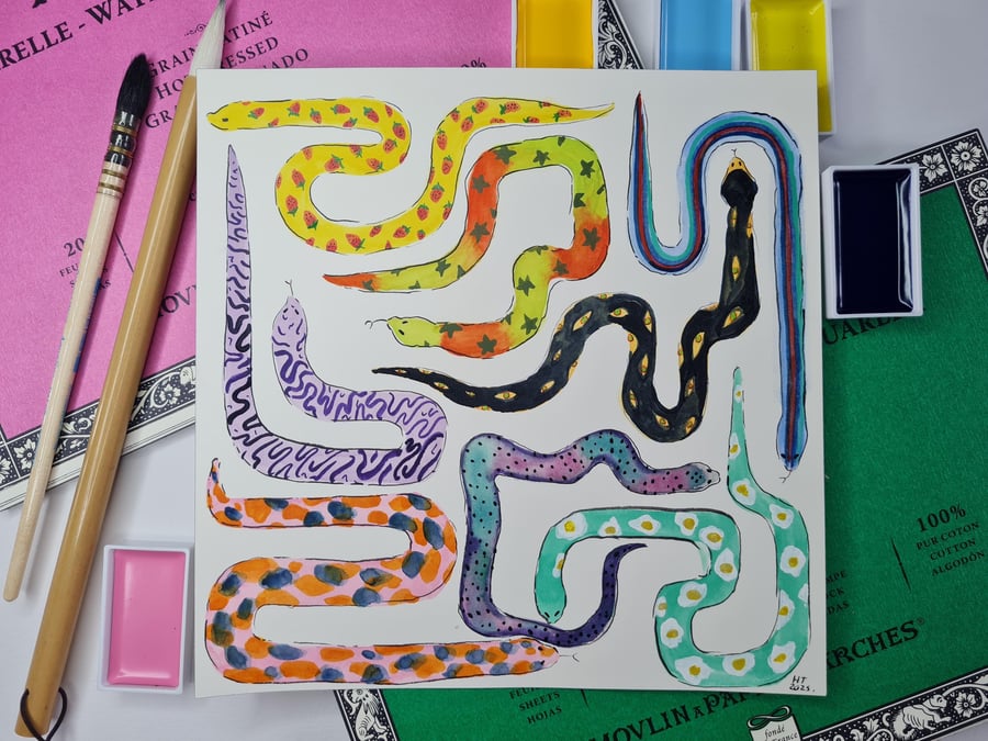 Original Watercolour snake art no.2