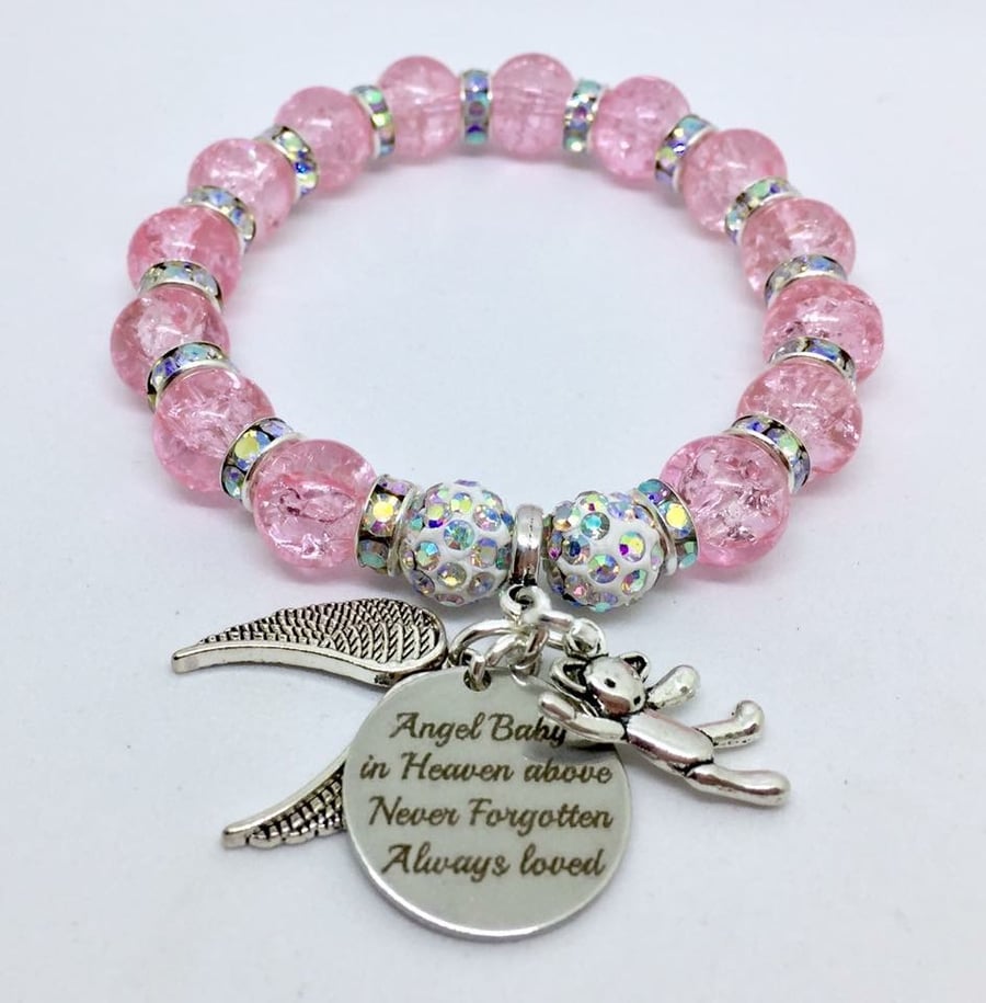 Shamballa pink Angel baby teddy memorial baby loss bracelet