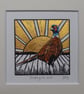 Strutting his stuff - original, hand painted, mounted lino print of a pheasant