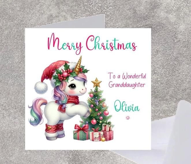 Unicorn Christmas Card Colourful Handmade and Personalised Christmas Card 